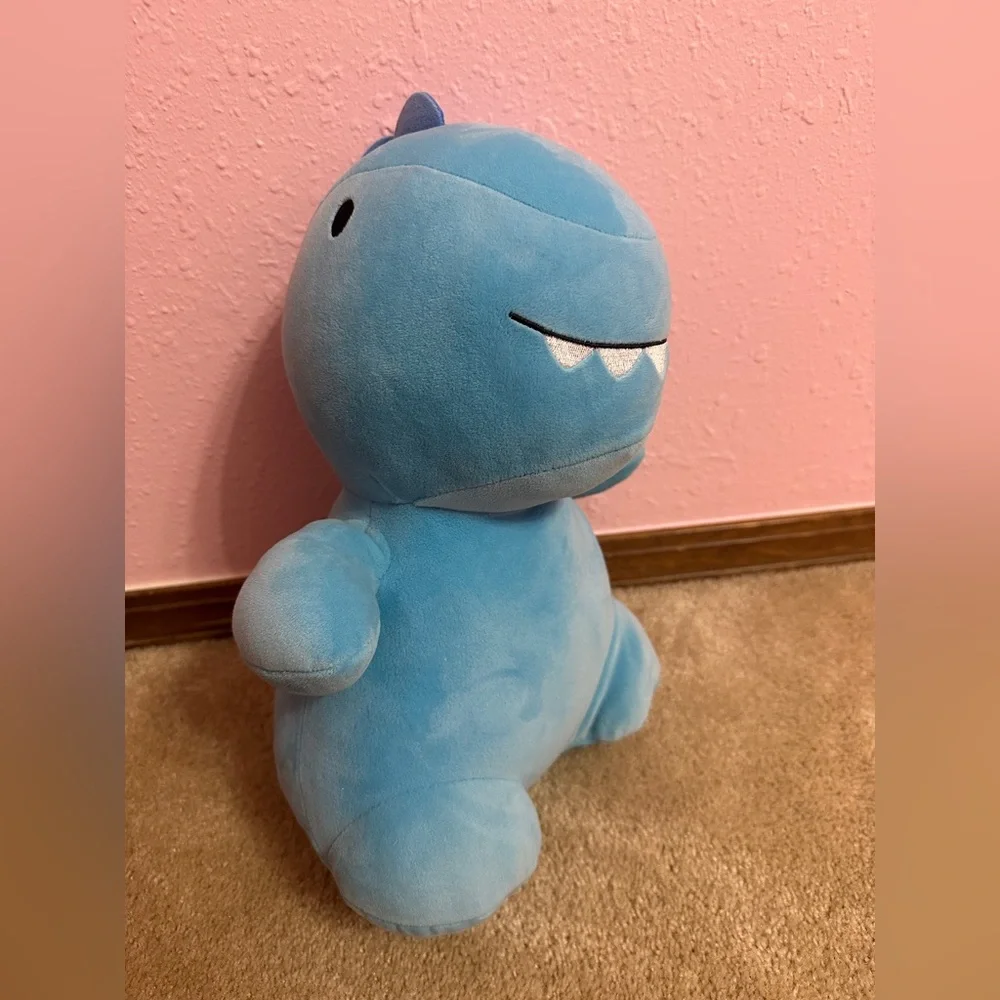 GREENBRIER Blue Dinosaur 12” Plush Sewn Eyes Squishy Pillow Decor Stuffed Toy